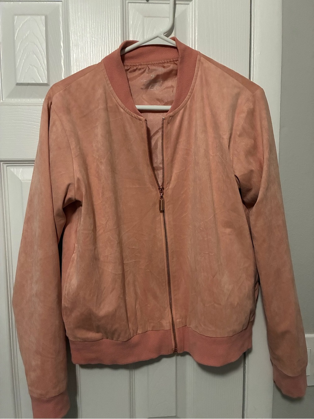 Cleo Harper Suede Bomber Jacket in Dusty Peach